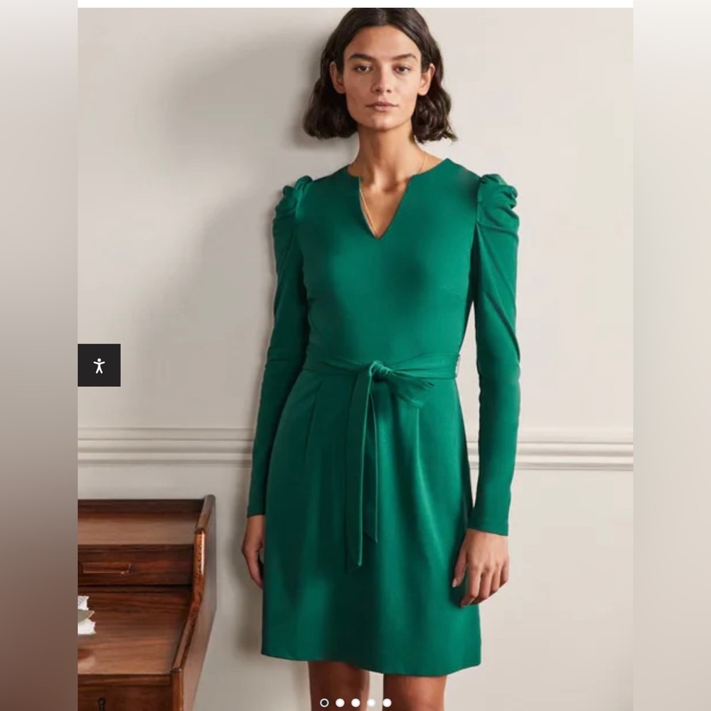 Boden Ponte Puff Sleeved long sleeve v neck belted dress size 8
